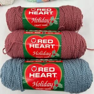 3 Red Heart Holiday Sparkle Yarn Mauve Pink Dusty Blue Metallic Worsted 4.5 oz